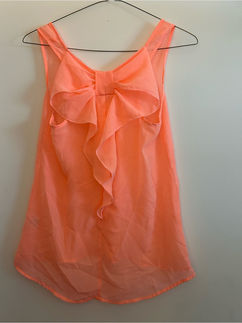 Coral Bow-Back Sleeveless Chiffon Top